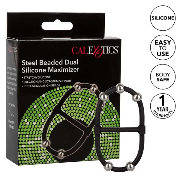 Steel Beaded Dual Black Silicone Maximizer Cock Ring by Cal Exotics — image 5 of 8