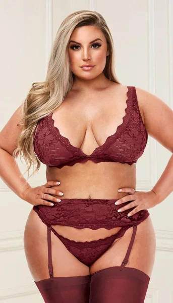 Flirty Lace Bralette, Lace Garter Skirt & Matching G-String Set