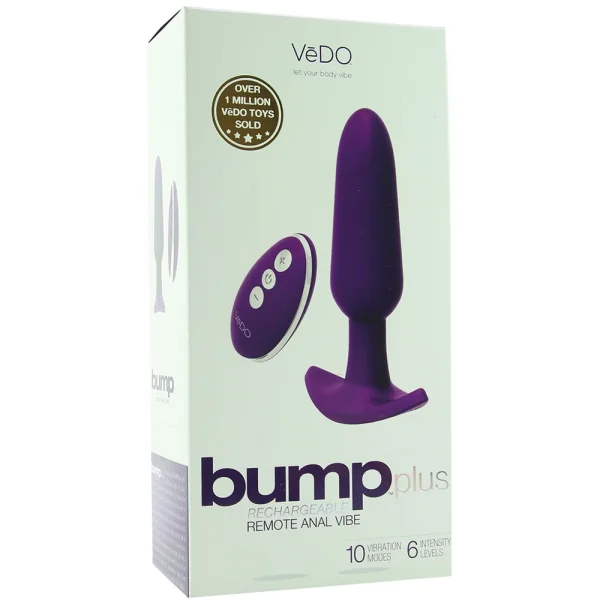 Bump Plus Silicone Rechargeable Vibrating Butt Plug With Remote by VeDO - Purple