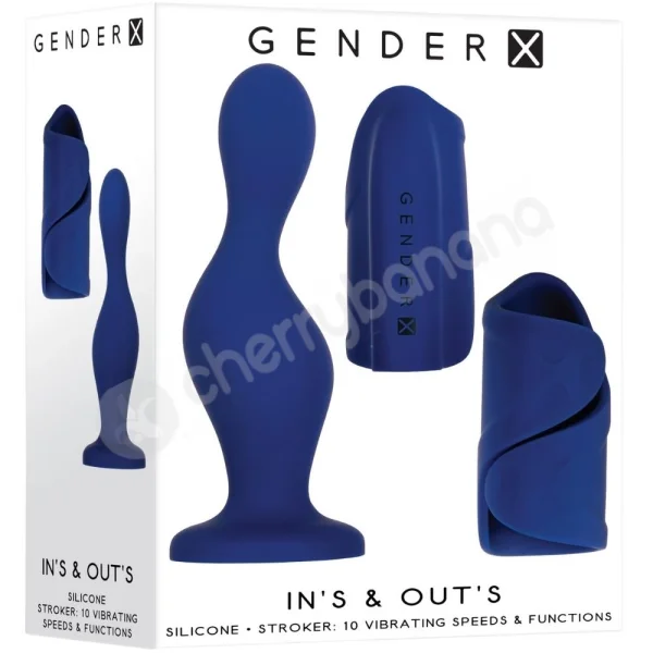 Gender X In's & Out's Blue Flexible Dildo & Flexible Arms Stroker Set