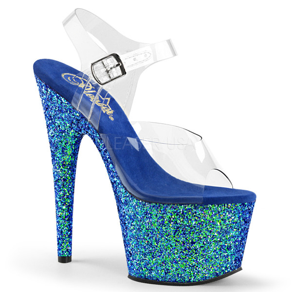 7 inches Heel,2 3/4 inches PF Ankle Strap Sandal W/ Holo Glitter Bottom — image 5 of 12