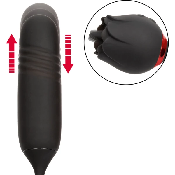 French Kiss Elite Romeo Thrusting Bullet Vibe & Flickering Tongue Clitoral Stimulator By CalExotics - Black