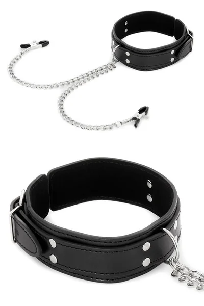 Sportsheets International Vegan Leather Collar with Chained Nipple Clamps — image 8 of 12