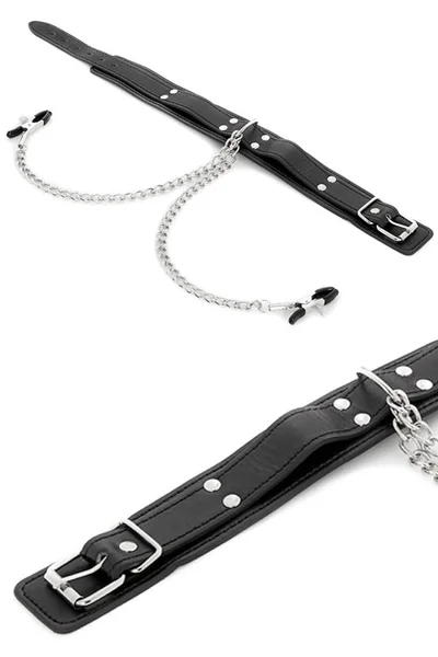 Sportsheets International Vegan Leather Collar with Chained Nipple Clamps — image 10 of 12