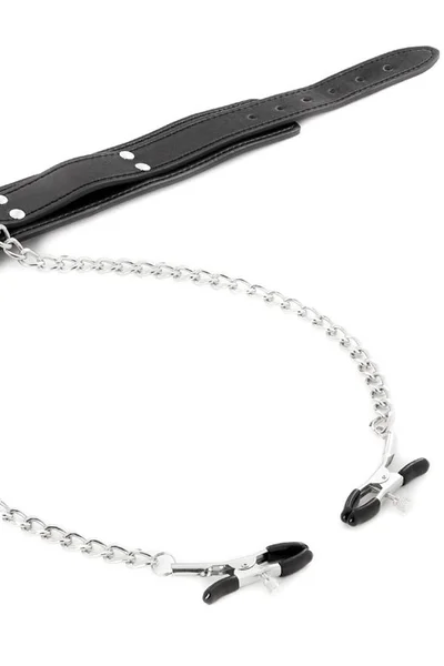 Sportsheets International Vegan Leather Collar with Chained Nipple Clamps — image 9 of 12