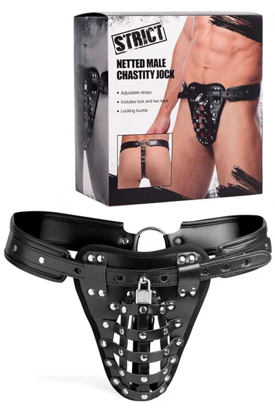 Strict Faux Leather & Metal Netted Male Chastity Jock — image 5 of 8