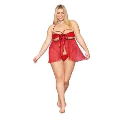 Bow Babydoll and Thong Queen Size Ruby