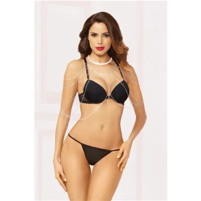 Rhinestone and Silver Draped Body Chain One Size