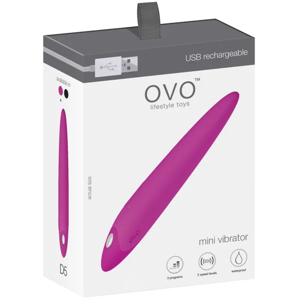 OVO D5 Rechargeable Silicone Mini Vibrator - Fuchsia & Silver