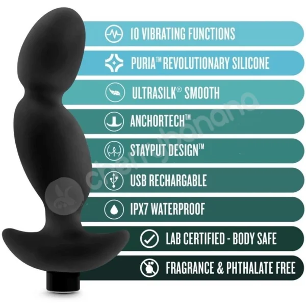 Anal Adventures Platinum Silicone Vibrating Black 4.7" Prostate Massager #4