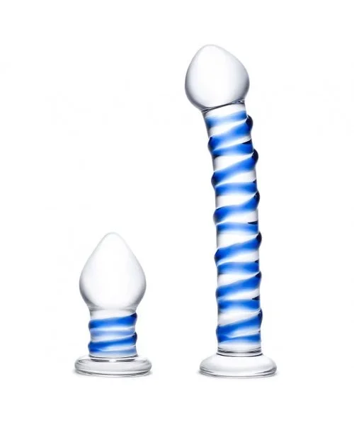 Glas 2-piece Double Penetration Glass Swirly Dildo & Butt Plug Set — image 9 of 15