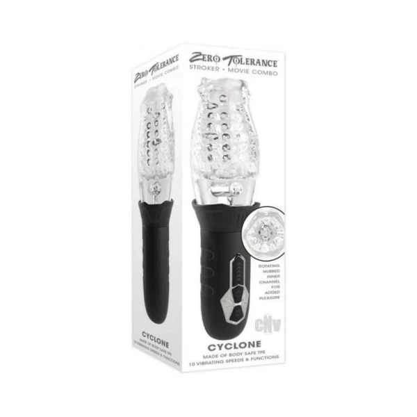 Sleeves:  Zero Tolerance Cyclone Rechargeable Vibrating Spinning Stroker Black Clear