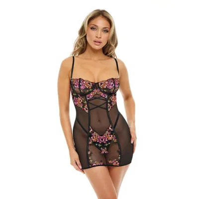 Oh La La Cheri Natty Fitted Mesh Floral Babydoll