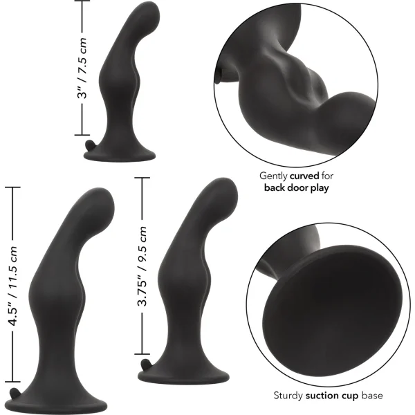 Silicone Anal Ripple 3 Piece Butt Plug Kit By CalExotics - Black