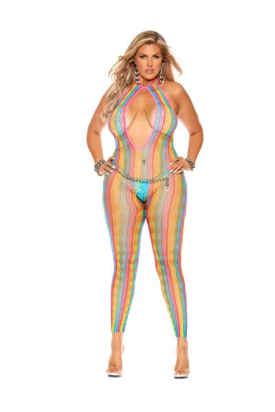 Rainbow Open Crotch Bodystocking