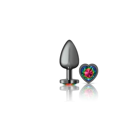 Cheeky Charms Gunmetal Metal Butt Plug Heart Rainbow Large