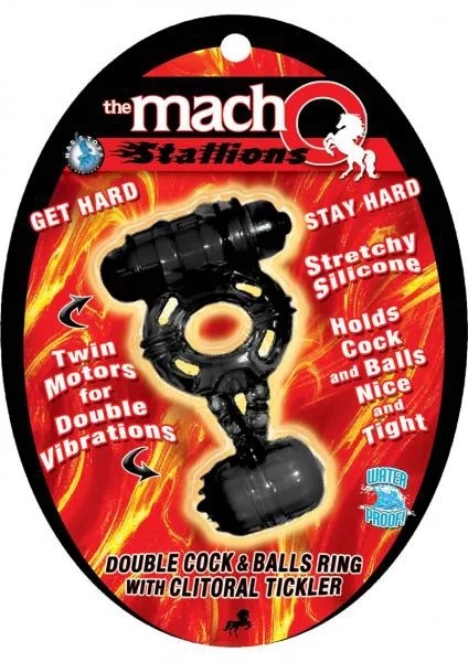 The Macho Stallions Double Cock And Ball Ring With Clitoral Tickler Silicone Waterproof Black — image 4 of 4