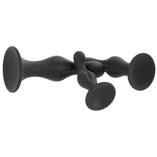 Silicone Anal Ripple 3 Piece Butt Plug Kit By CalExotics - Black