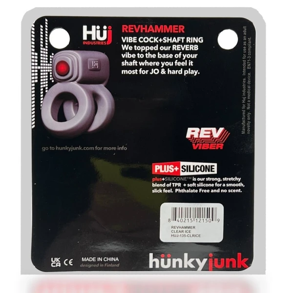 Cock Rings:  Hunkyjunk Revhammer Cock & Shaft Ring With Bullet Vibrator Tar Ice