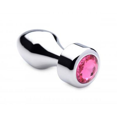 Aluminum Butt Plug With Pink Crystal Small