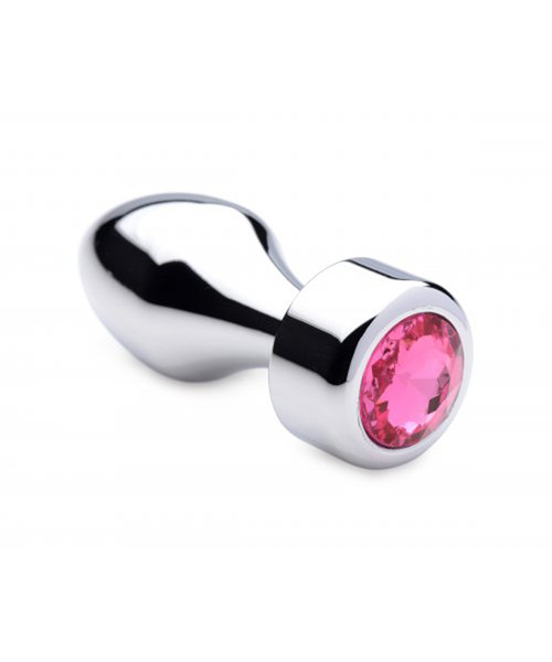 Aluminum Butt Plug With Pink Crystal - Small