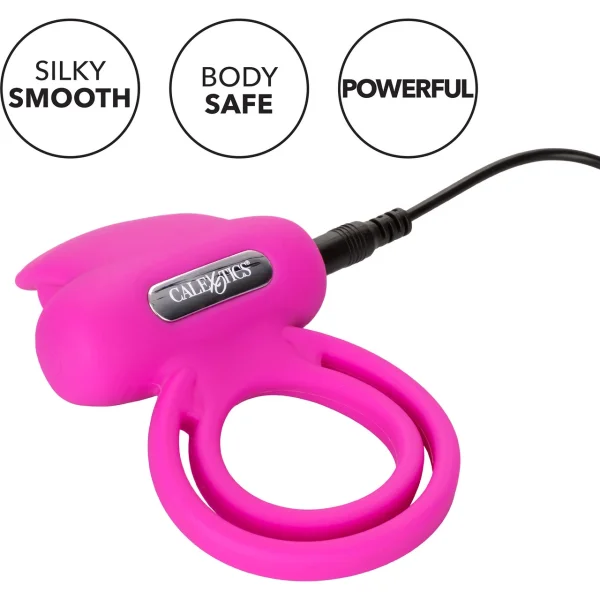 Silicone Rechargeable Dual Clit Flicker Vibrating Cock Ring By CalExotics