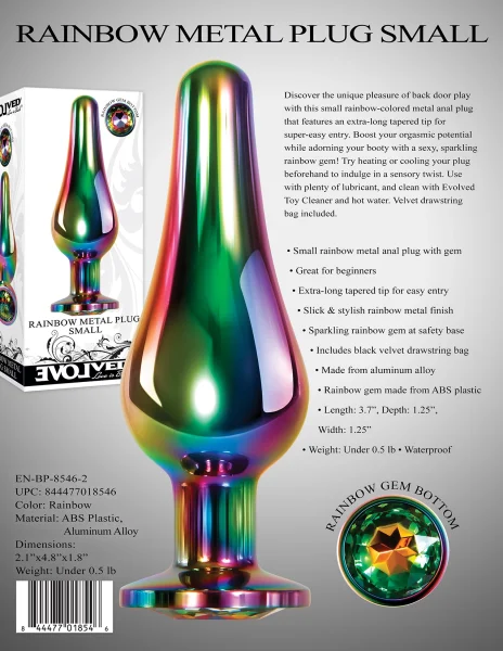 Evolved Rainbow Metal Plug - Small Coloured 9.4 cm Small Butt Plug with Gem Base