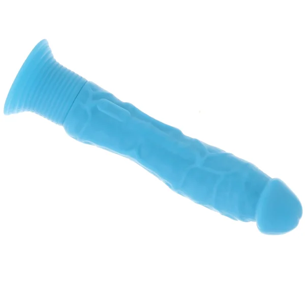 Neon Silicone Wall Banger Waterproof Suction Cup Vibrating Dildo By Pipedream - Blue
