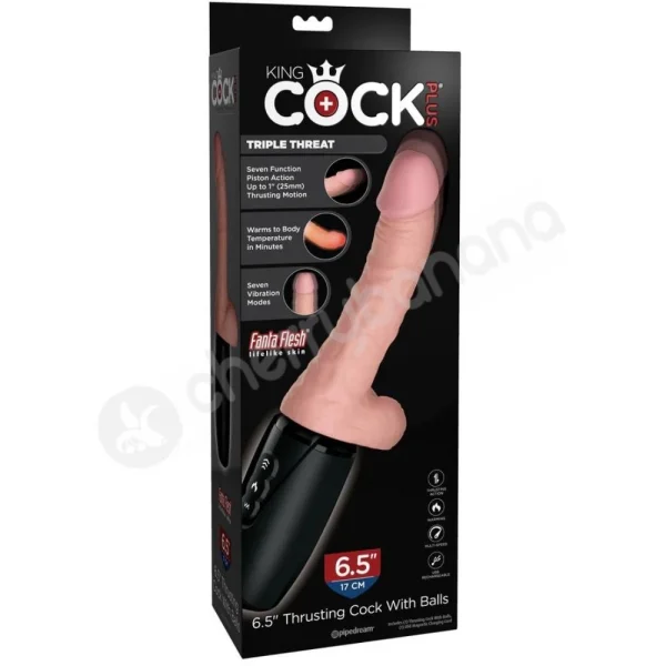 King Cock Plus Triple Threat 6.5'' Thrusting & Heating Cock With Balls
