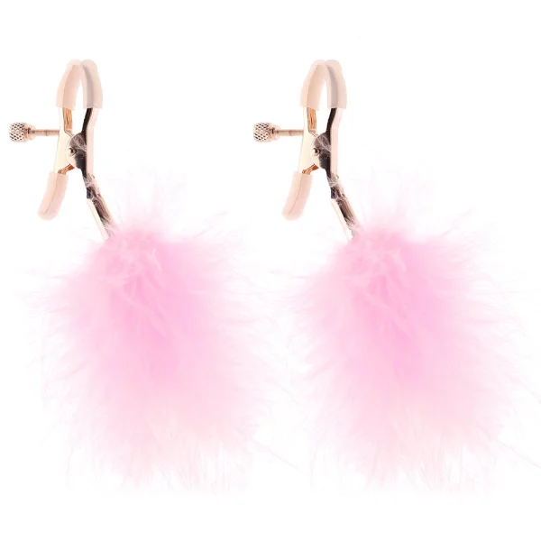Bound Adjustable F1 Feather Nipple Clamps by NS Novelties - Rose Gold & Pink