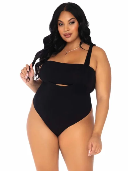 2 Pc Bandeau and Suspender Bodysuit - 1x-2x -  Black