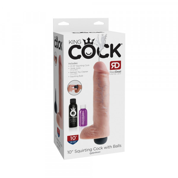 King Cock 10 inches Squirting Cock Balls Beige