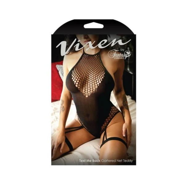 Fantasy Lingerie Vixen Text Me Back High Neck Gartered Teddy