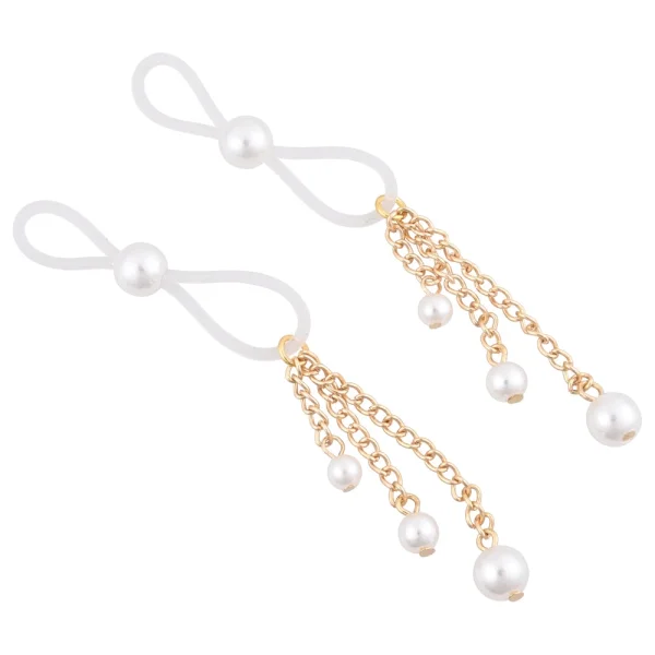 Sex & Mischief Pearl Nipple Ties By Sportsheets - White & Gold