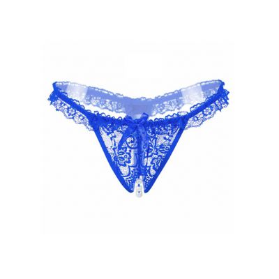 Amore Crotchless Lace Thong With Stimulating Pearls Blue O s