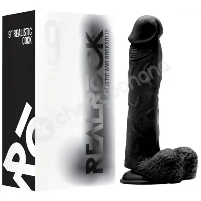 Realrock 9 Black Realistic Cock With Scrotum
