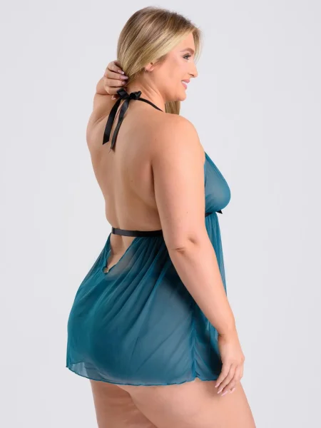 Lovehoney Plus Size Barely There Sheer Green Babydoll Set