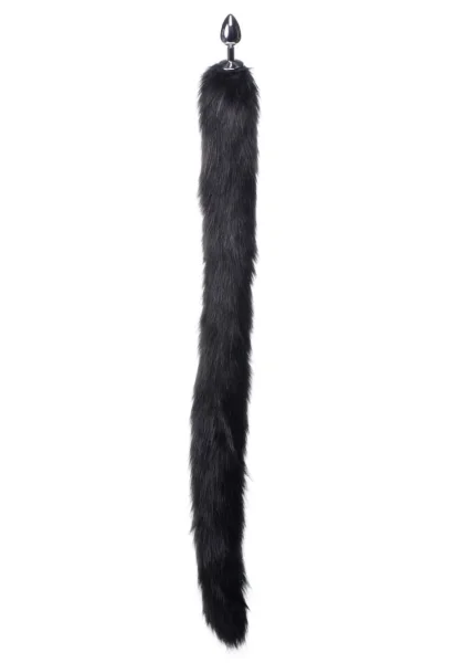 Tailz Aluminum Anal Plug With Extra Long Black Faux Mink Tail