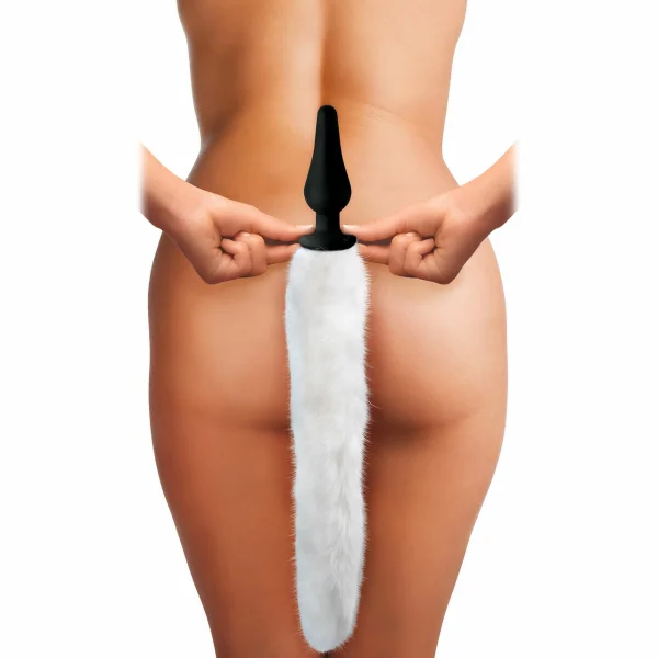 Tailz Black Silicone Anal Plug With White Fox Faux Fur Tail & Matching Ears