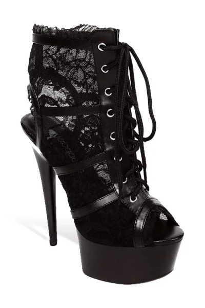 6" Black Lace Up, Open Toe Ankle Booties By Lapdance Shoes