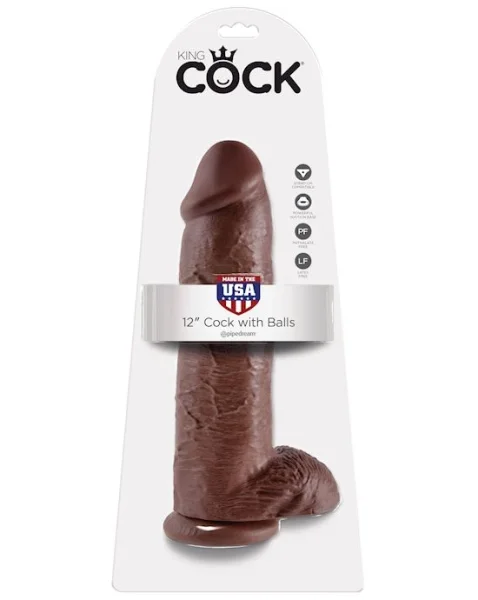 King Cock With Balls 12 Inch - Brown - 12 Inch