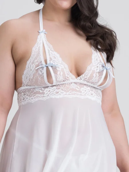 Lovehoney Plus Size Peek-a-Boo White Lace Babydoll Set