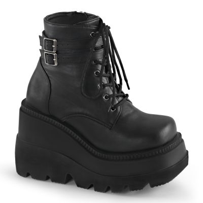 4 1 2 inches Stacked Wedge PF Lace Up Ankle Boot w Buckle Straps