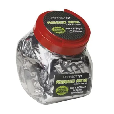 Ribbed Cockring Black 50 Count Fishbowl