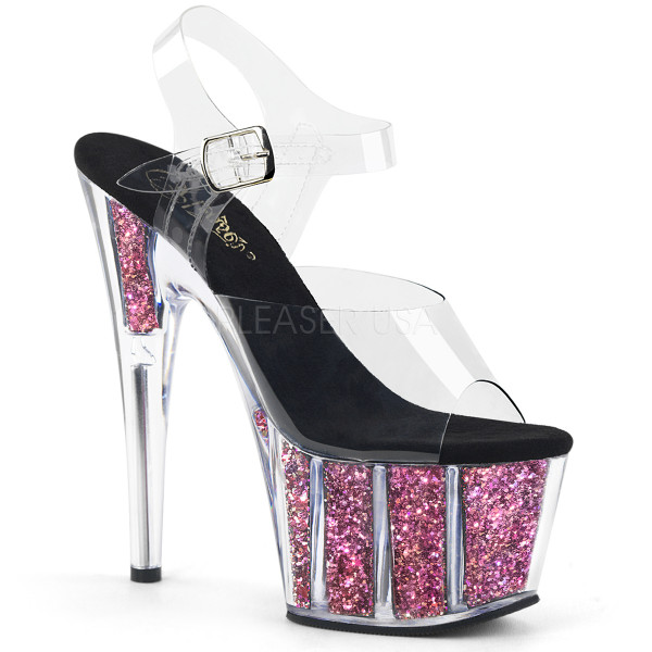 7 inches Heel, 2 3/4 inches PF Ankle Strap Sandal w/ Glitter Inserts — image 9 of 25