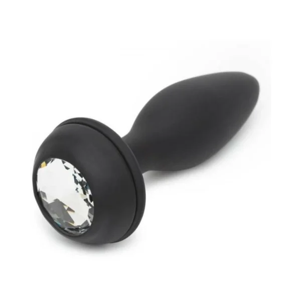 Happy Rabbit Rechargeable Vibrating Butt Plug With Interchangeable Gem And Purple Puff Medium