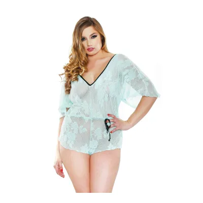 Curve Stretch Lace Romper Seafoam 3X 4X