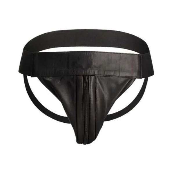 Premium Leather Zipper Front Jock S/m Black