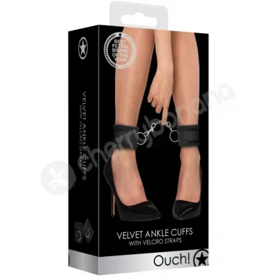 Ouch Velvet Velcro Adjustable Black Ankle Cuffs