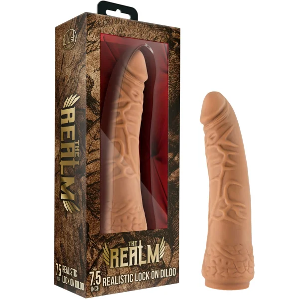 The Realm Realistic 7.5 Inch Silicone Lock On Dildo - Caramel